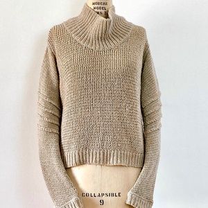 Helmut Lang tan taupe knit sweater cowl neck S